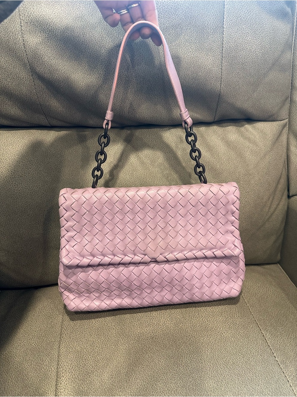 Bottega Veneta light purple Intrecciato Woven Shoulder Bag with Chain Strap